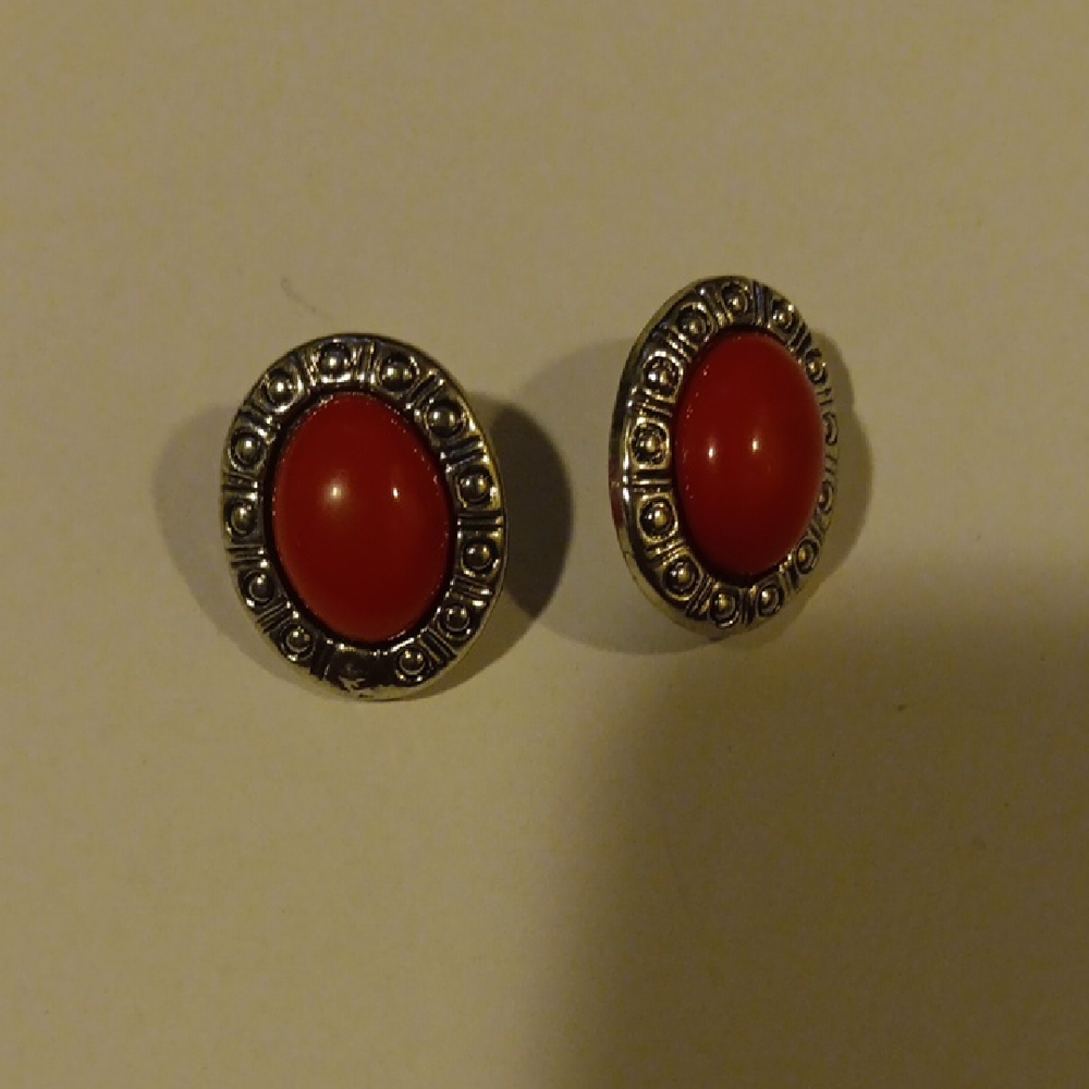 Vintage Silver and Red Earrings